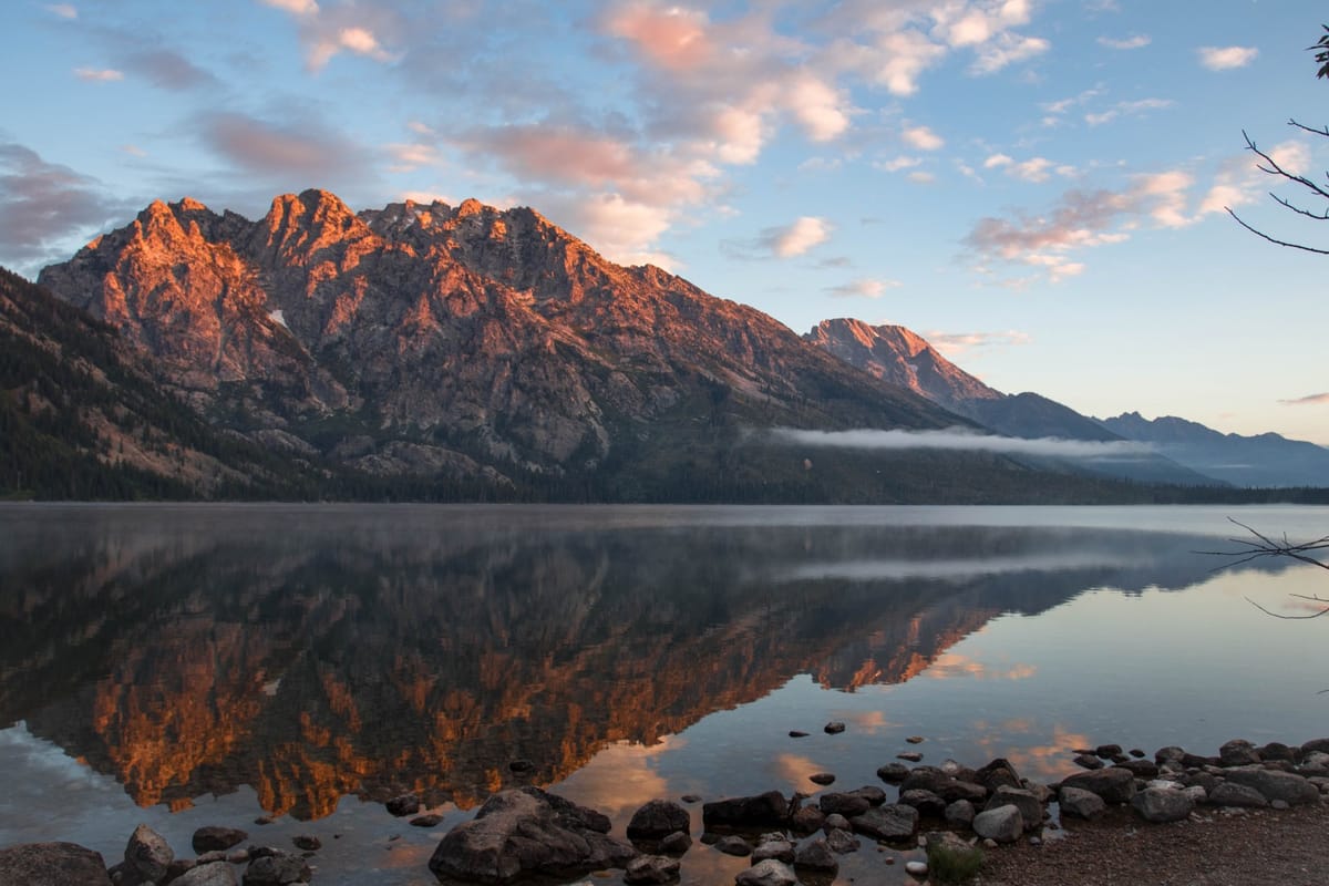 mountains over lake