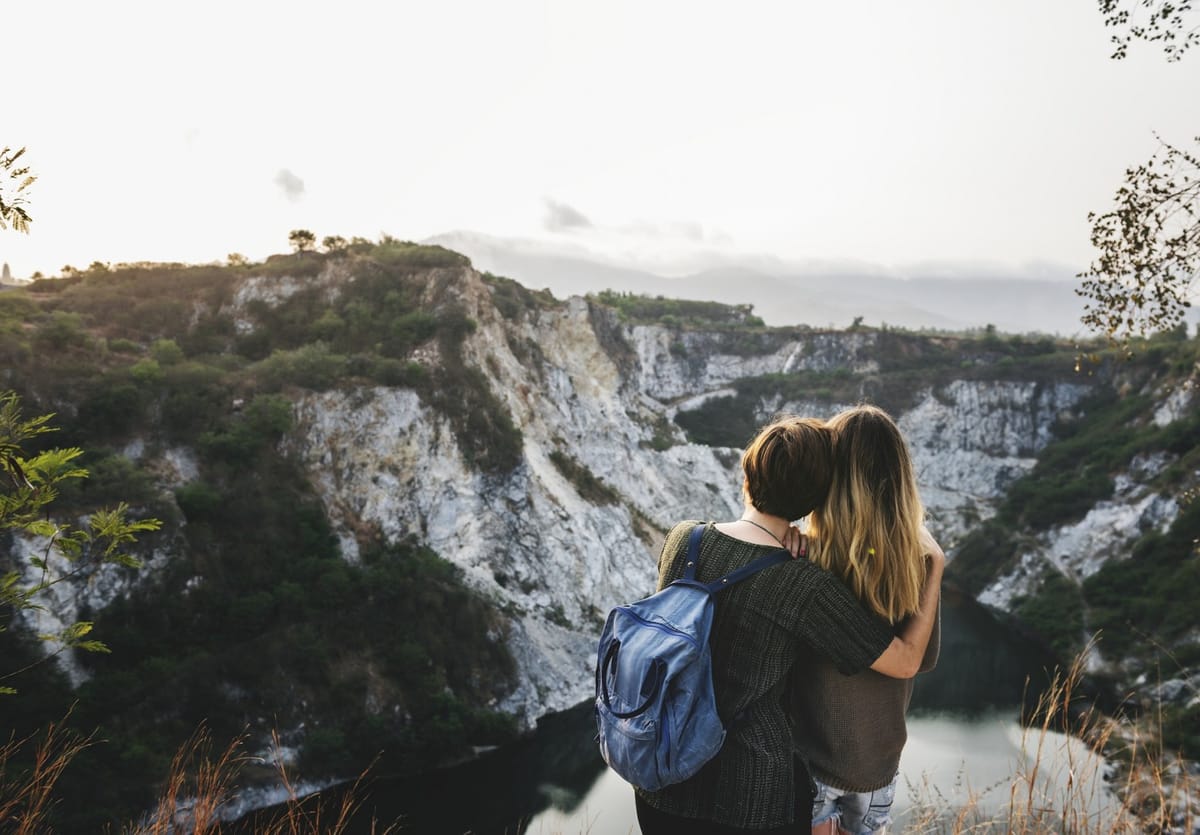 women on mountain