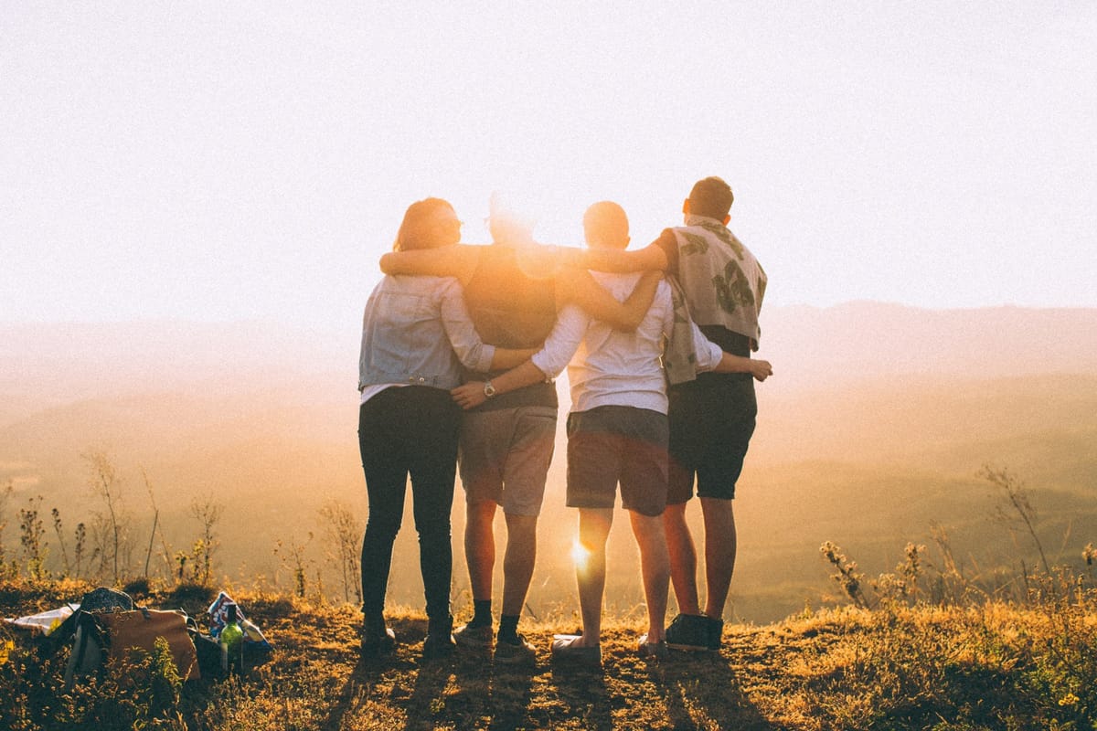 group of friends hugging