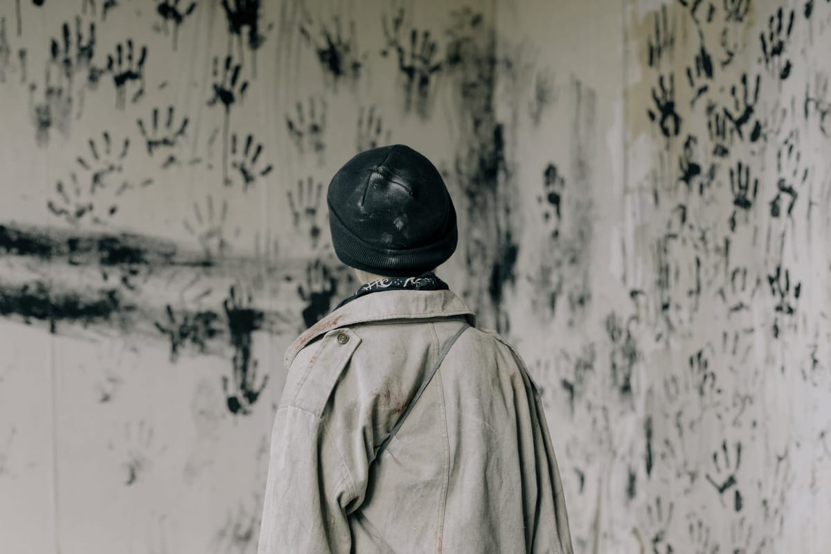 man with handprints on wall in fear psalm 34:4
