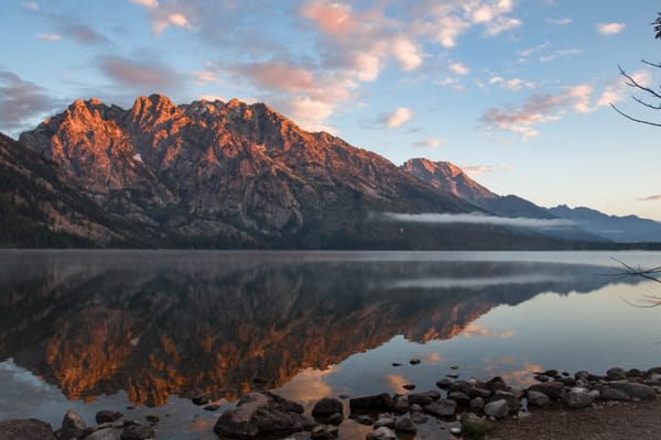 mountains over lake