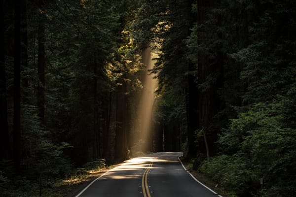 road with a ray of light coming down