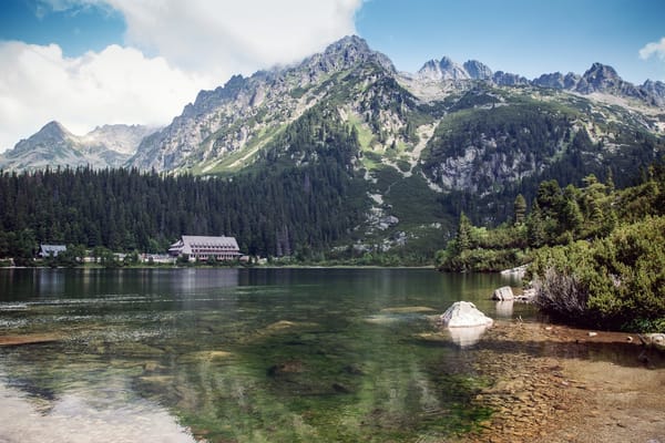 mountains over lake