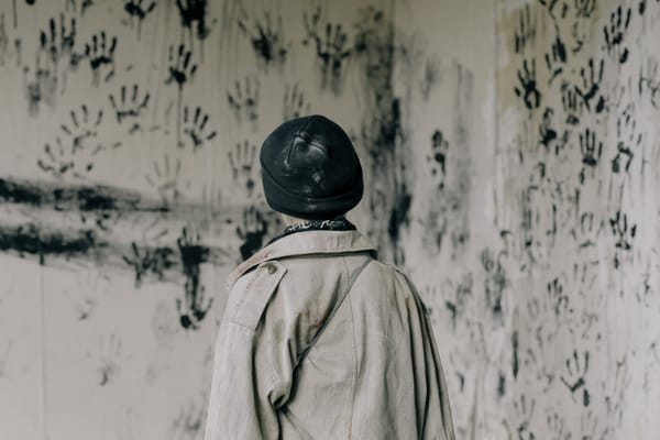man with handprints on wall in fear psalm 34:4