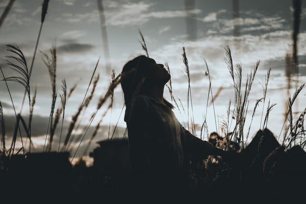 woman in field praising